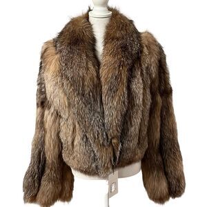 Crystal Fox Bolero Jacket Size L Shawl Collar Leather Detail NWTUnbr